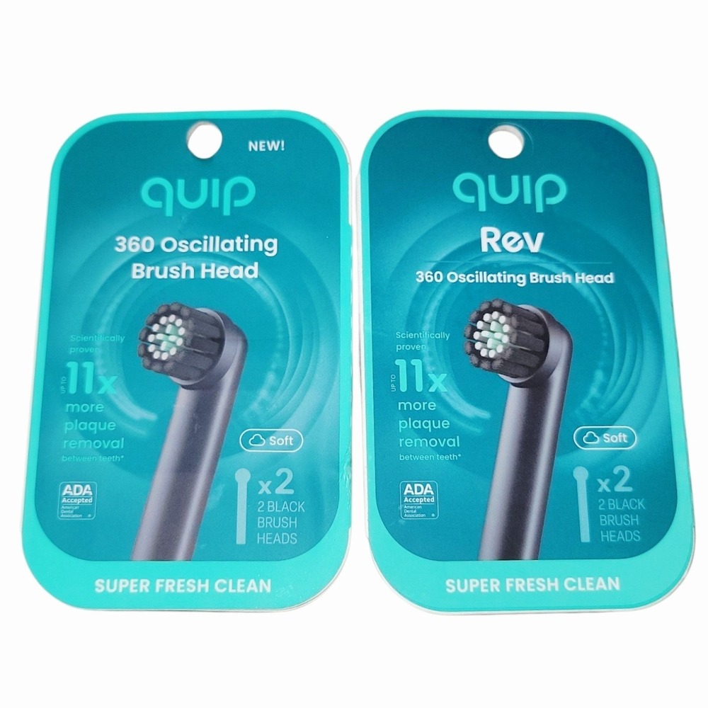 Quip Rev 360 Oscillating Brush Heads Soft Black 2-Pack x2 – 4 Heads NEW Sealed